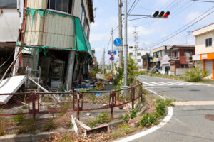 Namie, Japan, May 25, 2013: Ghost town of Namie, Fukushima province. The whole town was evacuated because of high levels of radiation after the nuclear accident at Fukushima Dai-Ichi 3-11 2011. After two years acces to the town just cleared.